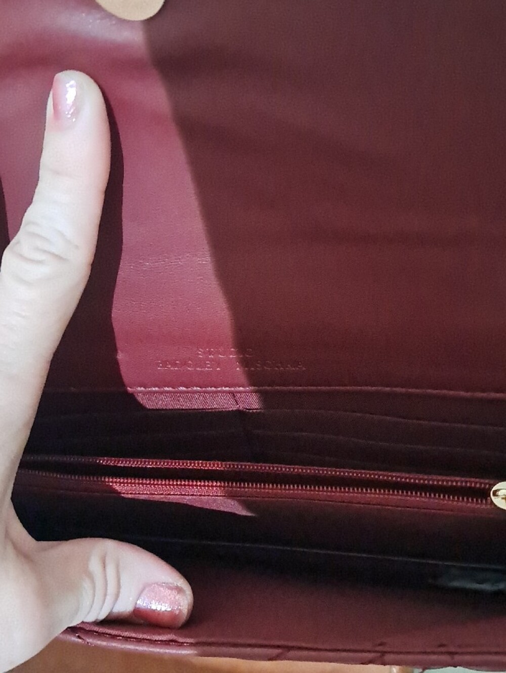 Badgley Mischka Quilted Chevron Crossbody Bag - Burgundy with Gold Hardware - Picture 3 of 4
